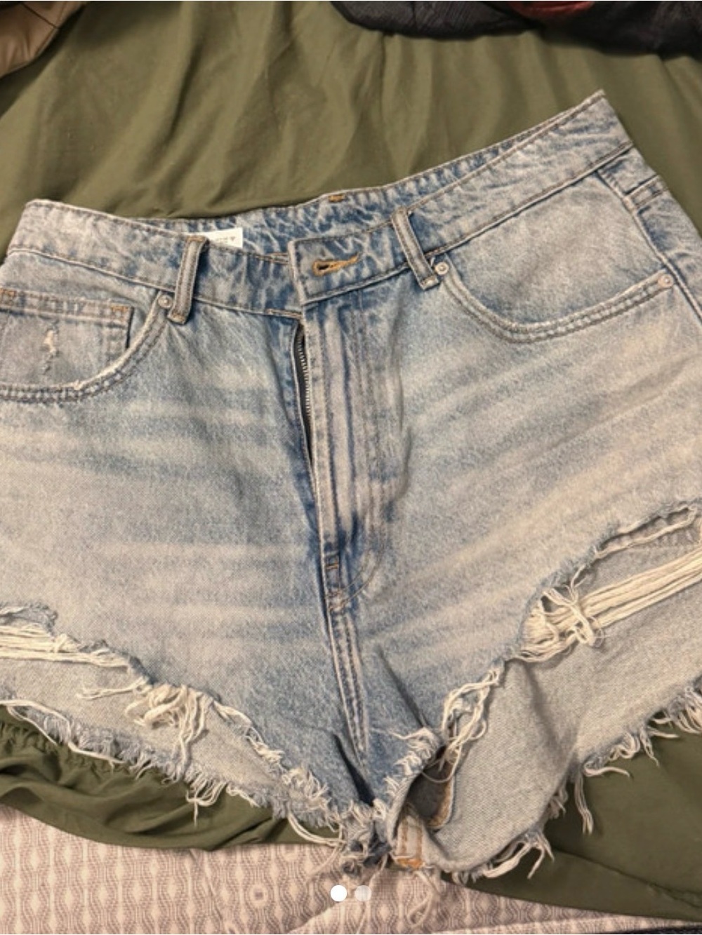 Zara Light Blue Distressed High-Waist Denim Shorts